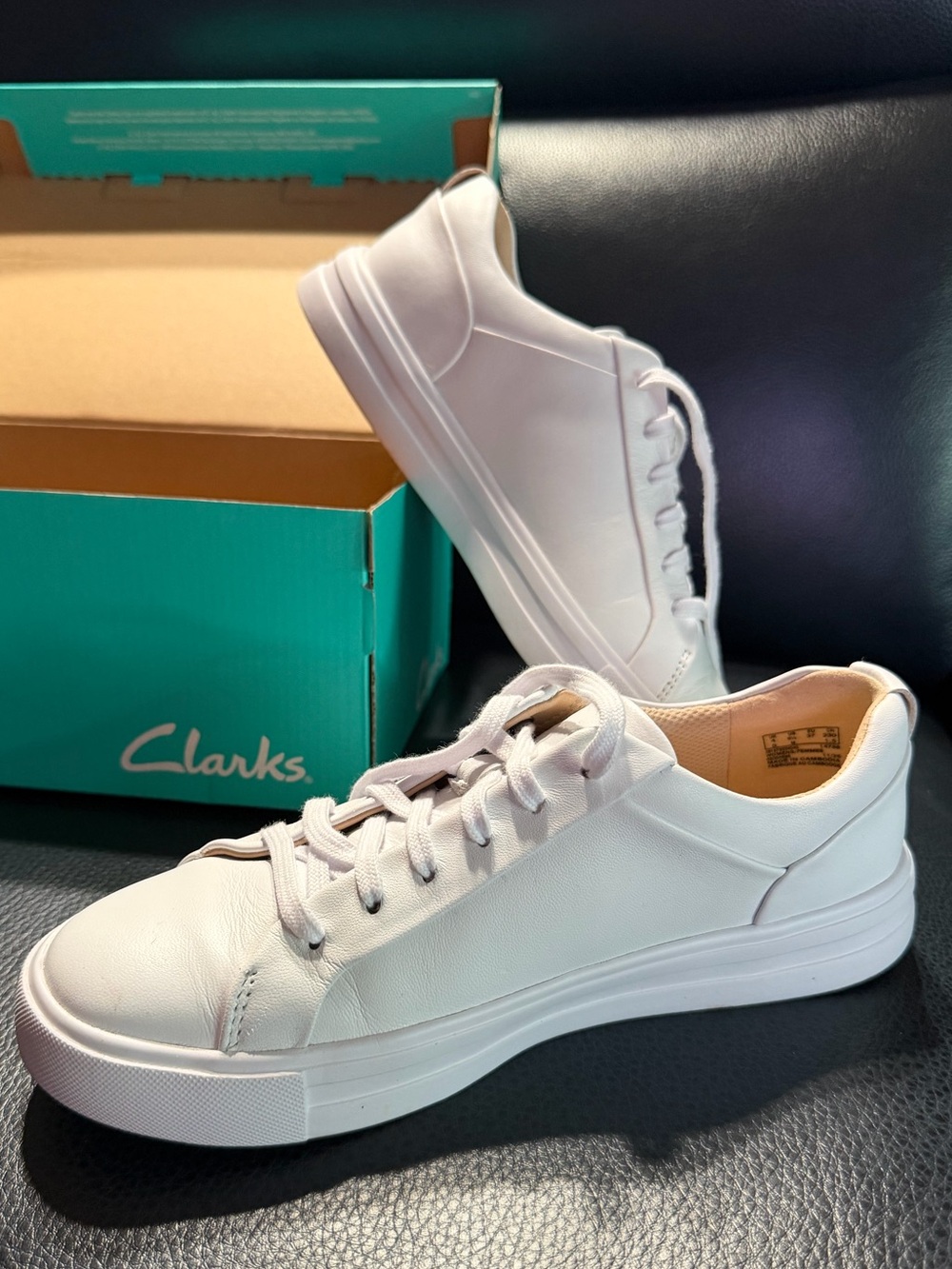 Clarks Women's White Leather Lace-Up Sneakers